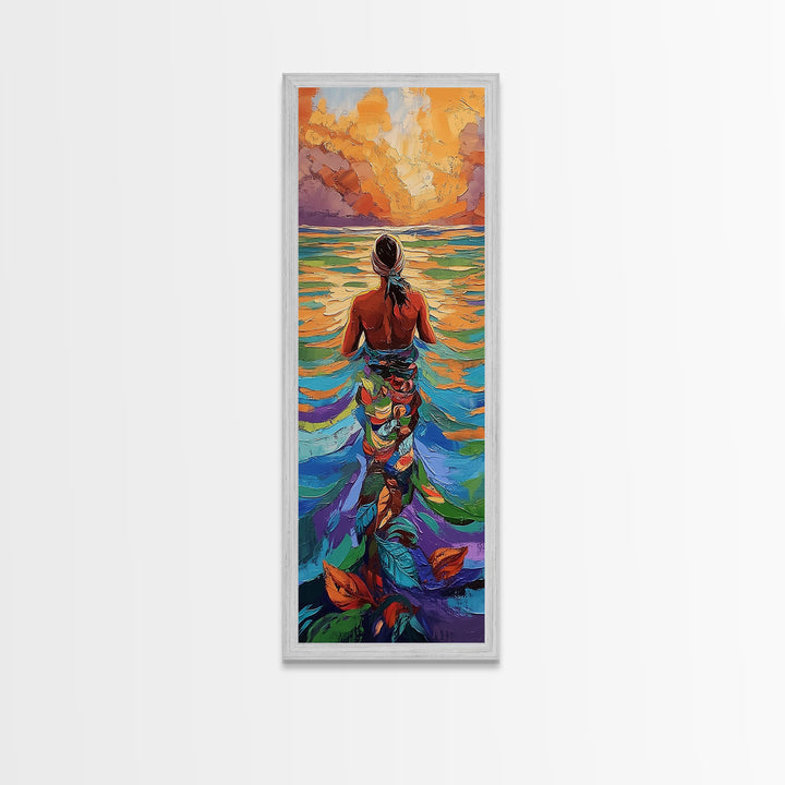 Woman Water, Sunset, Canvas Print, Bohemian Abstract Wall Art, Feminine Bedroom Decor, Sunset Painting, Vibrant Beach Vibes