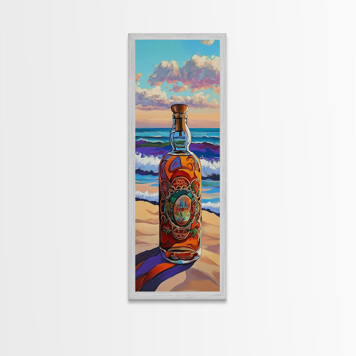 Ocean Bottle, Seaside, Reflections, Framed Canvas Print, Coastal Kitchen Decor, Nautical Wall Art, Beach House Art, Surreal Coastal Painting