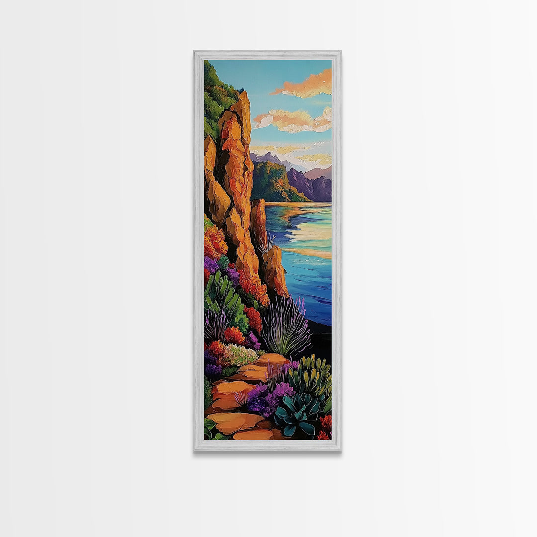 Cliffs Coastal Path, Nature, Canvas Print, Scenic coastal hiking trail art, vibrant cliffside painting, nature inspired living room wall decor