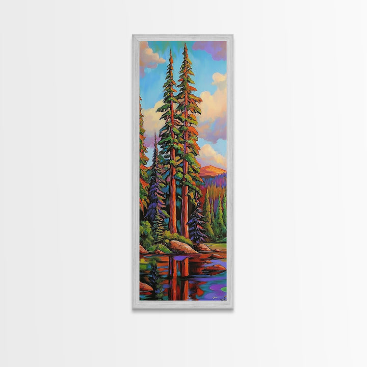 Pines Forest, Reflections Tranquil, Canvas Print, Serene forest lake painting, pine tree wall art, cabin living room decor, landscape piece