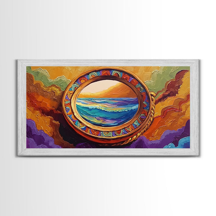 Ocean Portal View, Nautical Fantasy Frame, Abstract Beach Art, Canvas Print, Eclectic Living Room Decor, Surreal Coastal Artwork