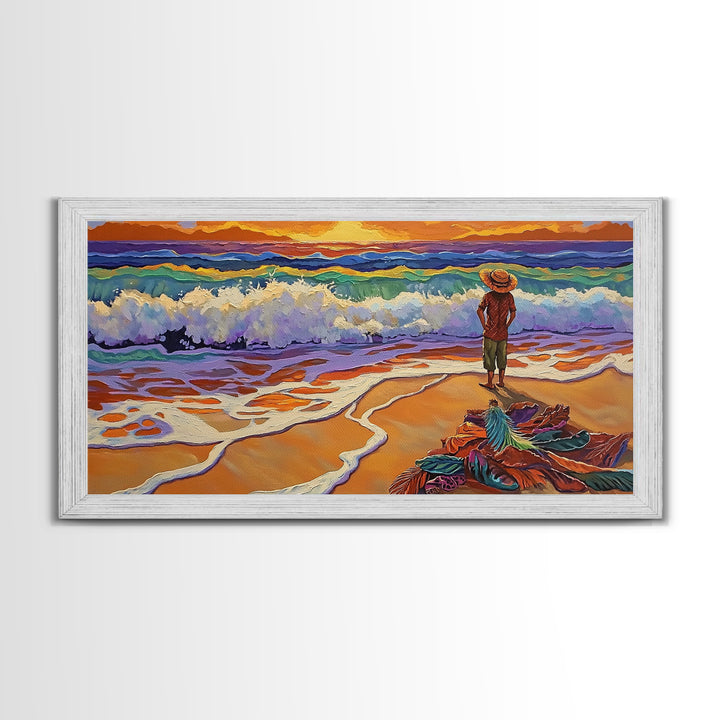 Sunset Ocean, Solitude, Framed Canvas Print, Peaceful Beach Sunset Art, Serene Mindfulness Coastal Decor, Zen Living Room Artwork