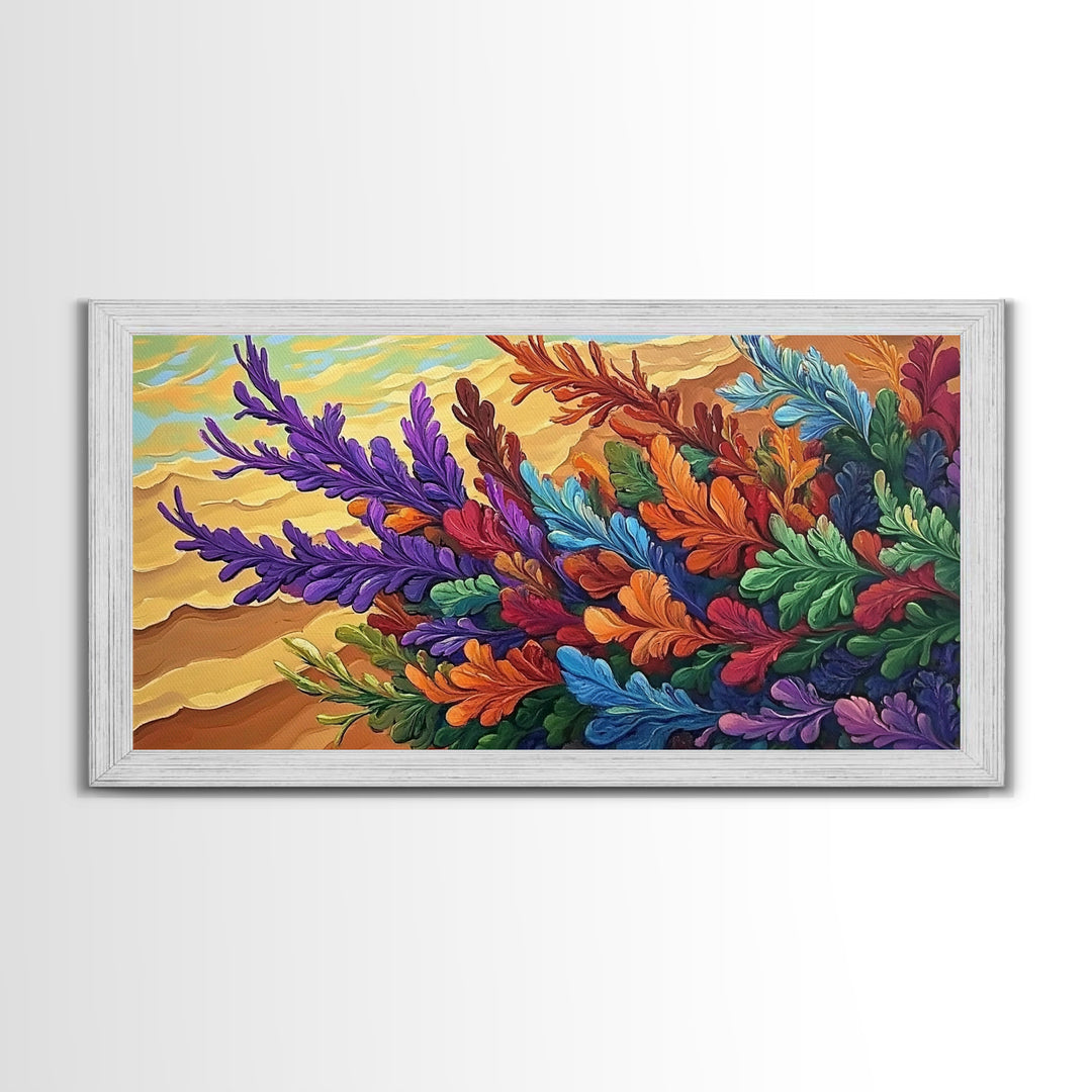 Leaves Autumn, Colorful, Canvas Print, Fall Boho Wall Decor, Vibrant Foliage Painting, Nature-Inspired Living Room Wall Art