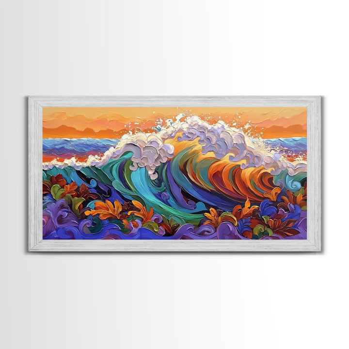 Bold Waves, Abstract, Ocean, Canvas Print, vibrant ocean wave art, abstract palette knife style, beach home décor, kitchen wall art