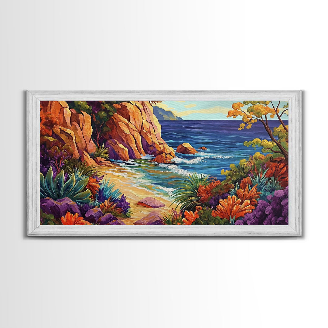Cove Beach, Tropical, Hideaway, Coastal beach hideaway Canvas Print, tropical wall art, bedroom ocean view, vibrant color landscape