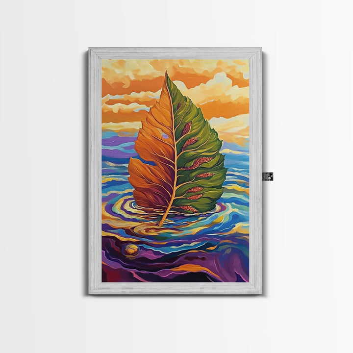 Autumn Leaf, Nature, Floating, Framed Canvas Print, floating leaf wall art, nature inspired canvas print, cozy Fall living room decor