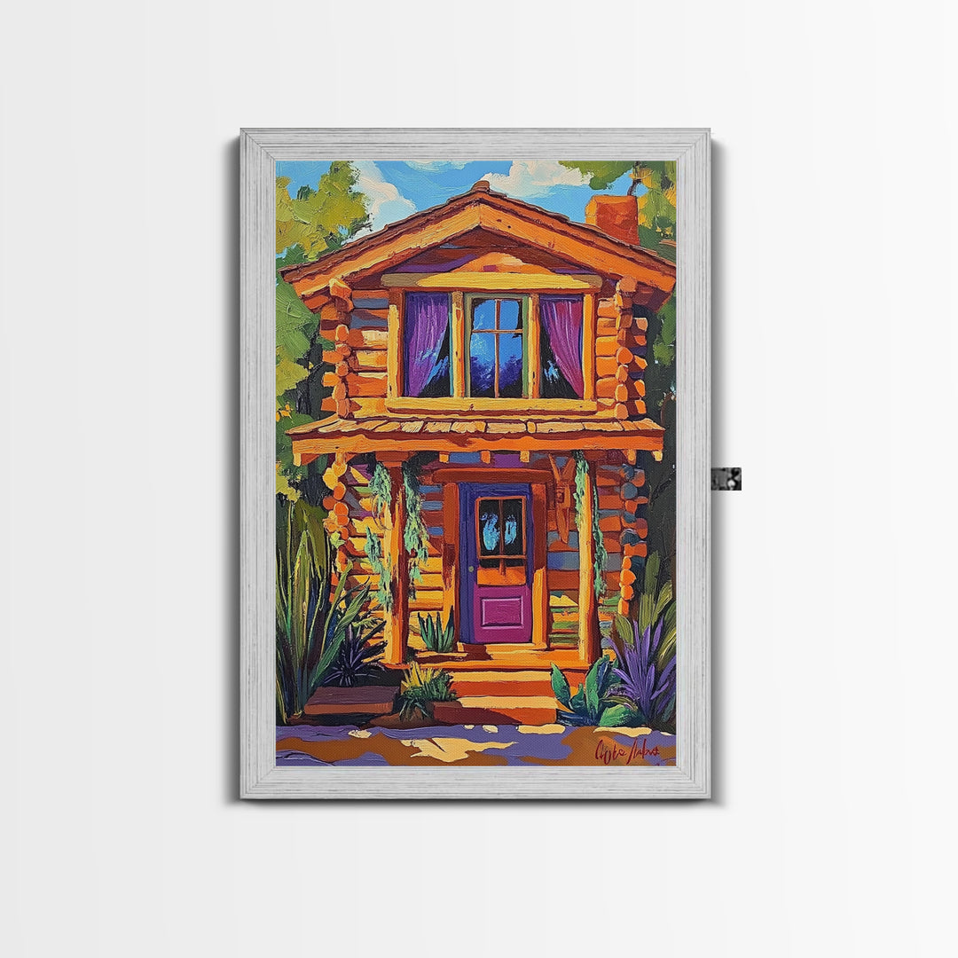 Cabin Cozy, Rustic, Nature, Framed Canvas Print log cabin wall art, autumn home decor, rustic living room print, woodland boho wall decor