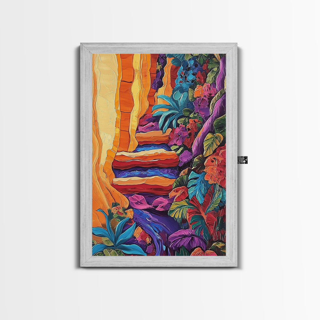 Canyon Path, Vibrant, Nature, Canvas Print bold textured painting, desert botanical wall decor, hallway art, southwest boho jungle print