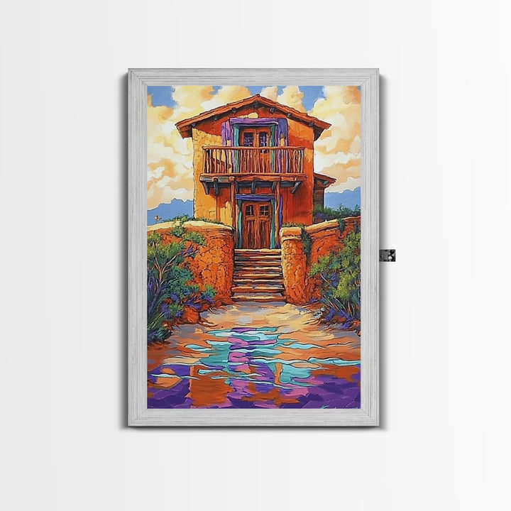 Adobe Desert, House, Framed Canvas Print, Rustic Southwest Wall Art, Earth Tone Adobe Home Decor, Boho Fall Art, Entryway Statement Piece