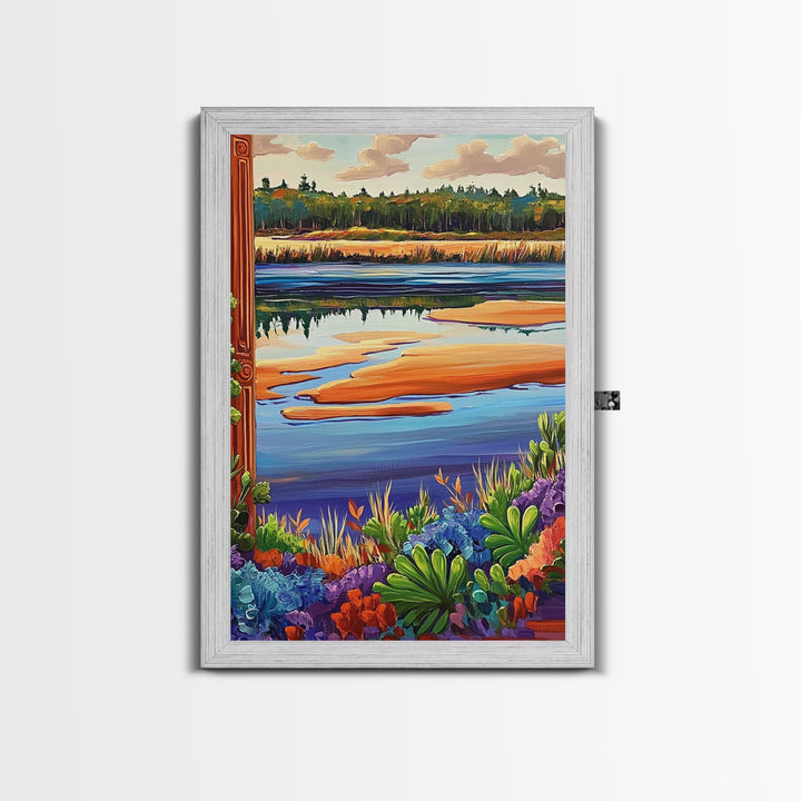 River Marsh, Reflection, Nature Landscape Canvas Print, Peaceful Lake Wall Art, Dining Room Decor, Tranquil Scenic Artwork