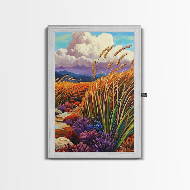 Autumn Prairie, Golden Fields, Windy Wheat, Nature Trail, Framed Canvas Print, Fall Wall Art, rustic farmhouse decor, cozy style