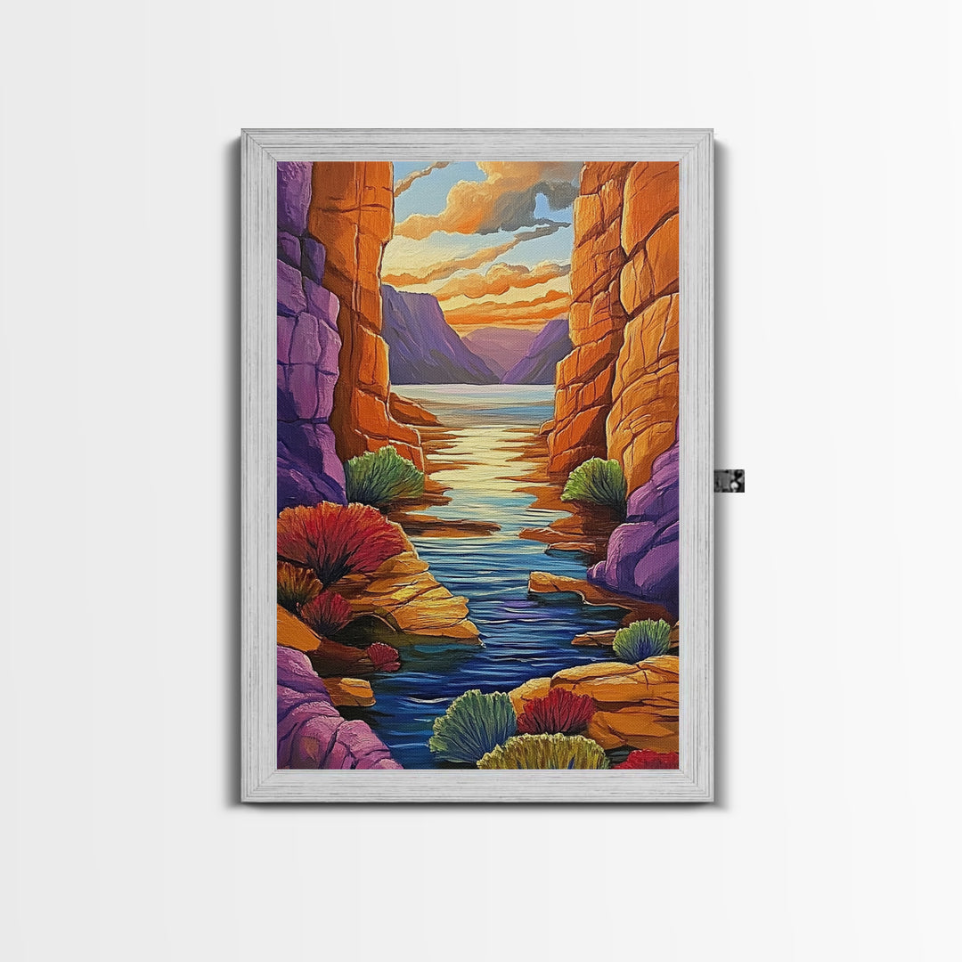 Canyon River, Twilight Calm, Desert Sunset, Flowing Stillness, Canvas Print, Nature Wall Art, Southwest Style, Peaceful Bedroom Decor