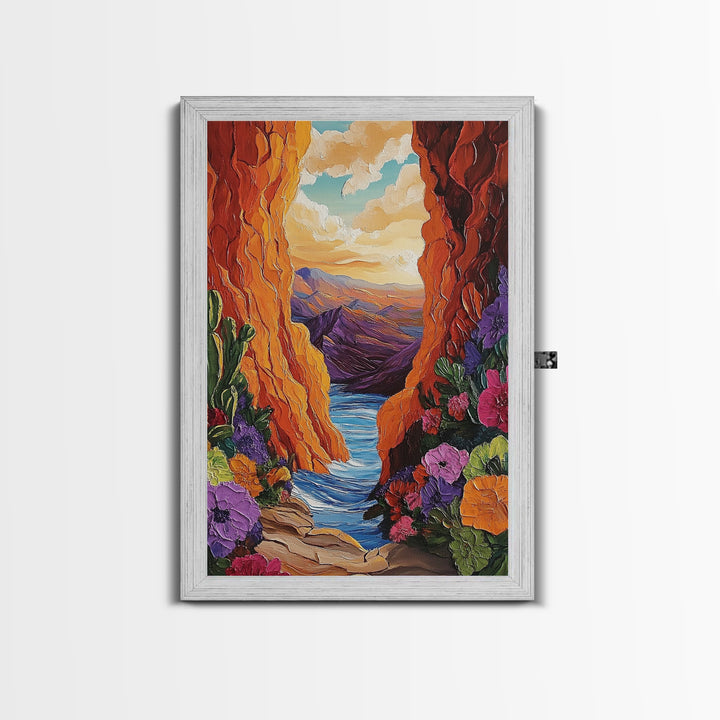 Canyon Wildflowers, Desert, Horizon, Canvas Print bold desert canyon landscape boho rustic mountain view wildflower wall art hallway decor