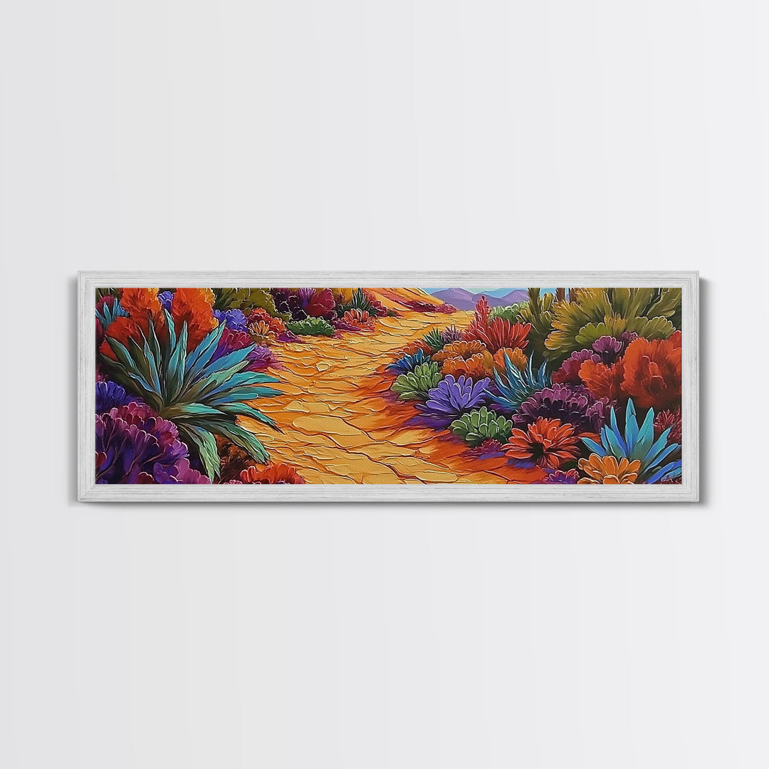 Desert Pathway, Wildflower Trail, Vibrant Colors, Boho Landscape, Framed Canvas Print, Entryway Wall Art, Boho Living Room