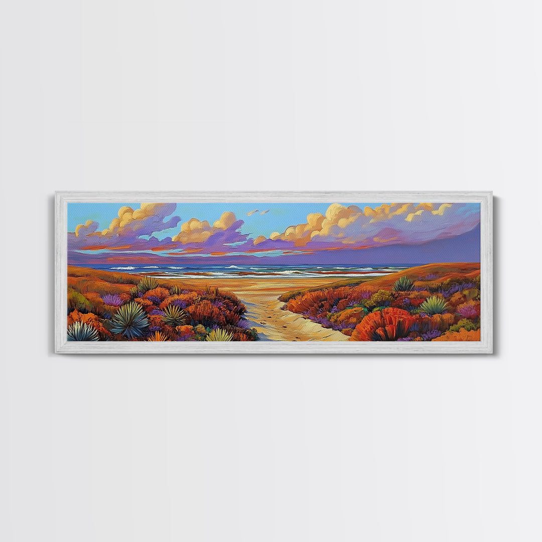 Coastal Dunes, Sunset Horizon, Seaside Path Art, Autumn Landscape, Canvas Print, Tranquil Living Room or Bedroom Wall Decor
