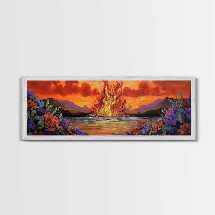 Burning Sky, Sunset Fire, Vibrant Nature, Canvas Print, Fall wall decor, dramatic sky wall art, living room art, abstract art