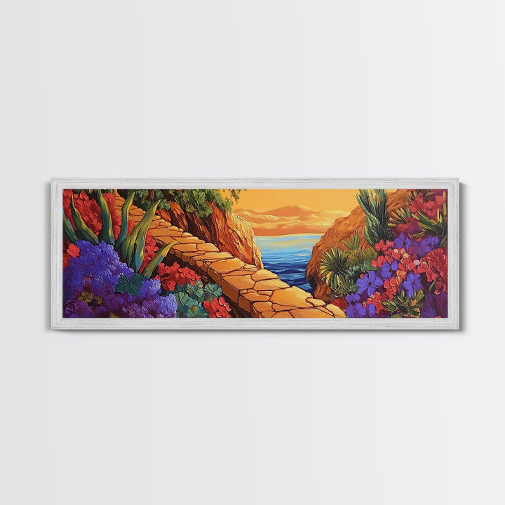 Desert Path, Floral Trail, Mountain View, Framed Canvas Print, Southwestern Wall Art, Nature Inspired Art, Boho Vibe, Living Room Decor