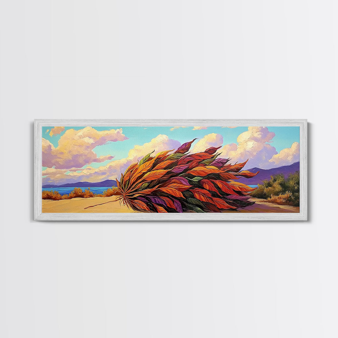 Autumn Leaves, Wind Blown, Fall Nature, Desert Scene, Framed Canvas Print, seasonal decor, rustic living room art, boho autumn artwork