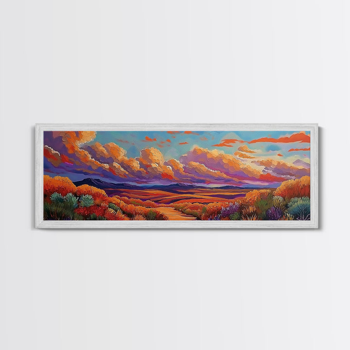 Desert Sunset, Golden Fields, Cloudscape Horizon, Canvas Print, vibrant desert painting, Fall boho art, hallway wall art