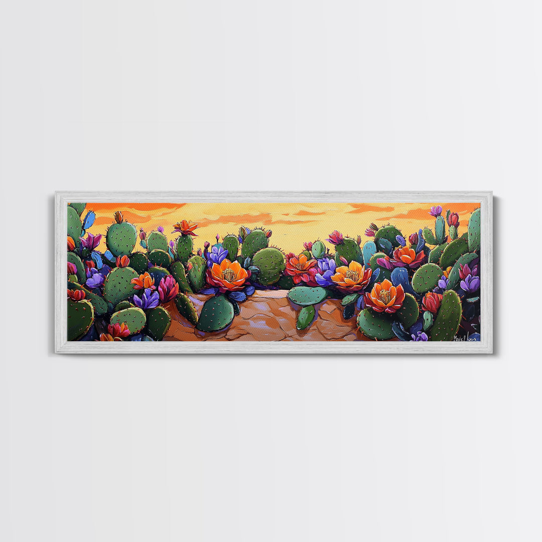 Cactus Garden Bloom, Southwest Succulent Art, Bright Floral Desert Scene, Framed Canvas Print, Kitchen Wall Art, Boho Botanical Decor