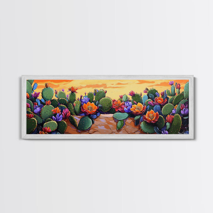 Cactus Garden Bloom, Southwest Succulent Art, Bright Floral Desert Scene, Framed Canvas Print, Kitchen Wall Art, Boho Botanical Decor
