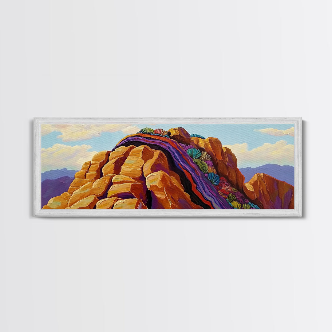 Rocky Mountain Peak, Colorful Cliffs, Nature Layers, Framed Canvas Print, Office Wall Art, Contemporary Landscape, Nature Inspired Art