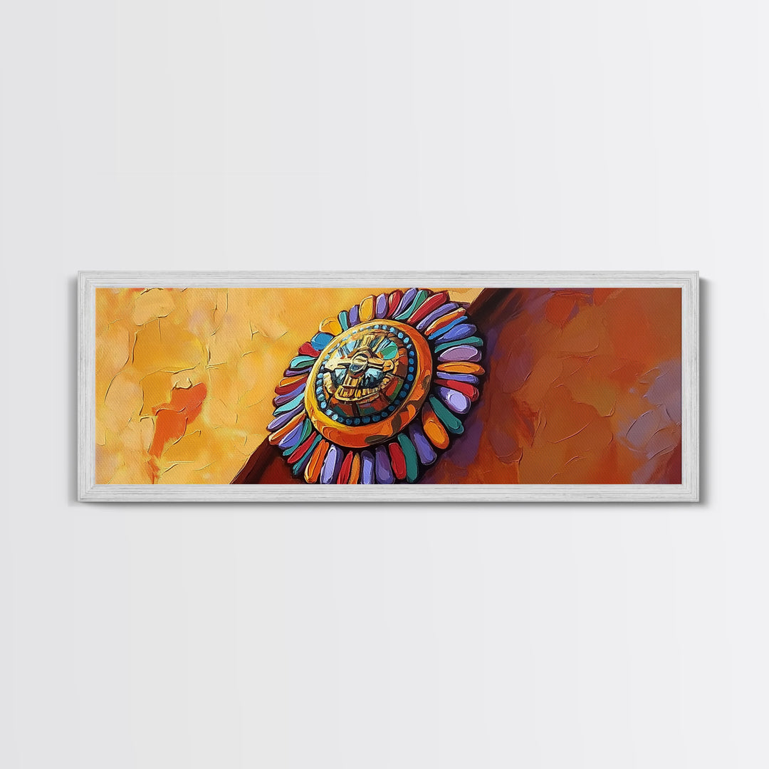 Aztec Sun Symbol, Bold Tribal Accent, Southwest Vibe Art, Native Motif Wall, Framed Canvas Print, Entryway Ethnic Boho Decor