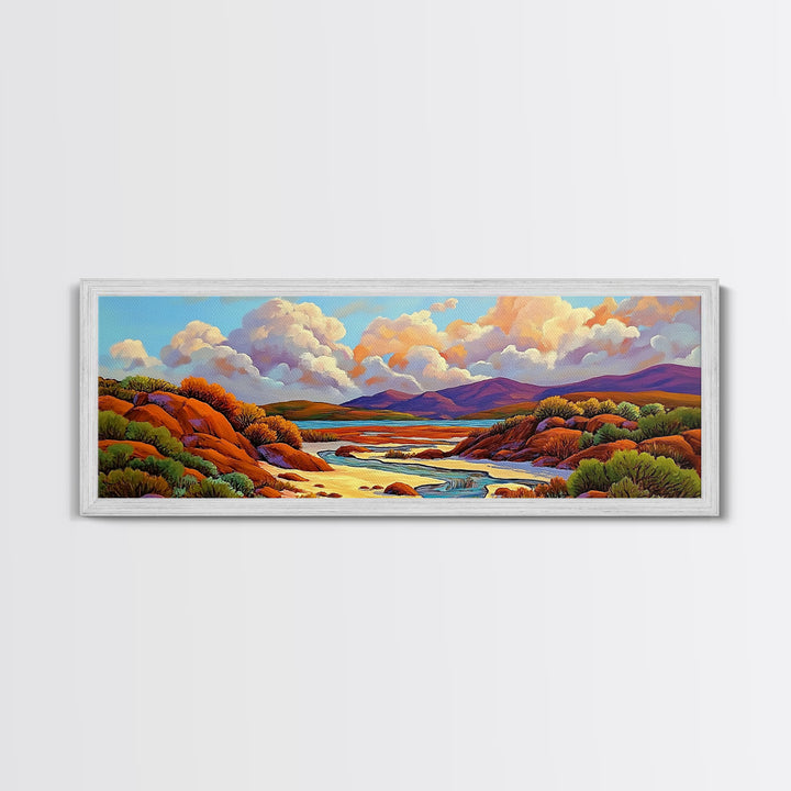 Desert Oasis, Canyon River, Cloudy Sky, Canvas Print, Southwest Landscape Art, Living Room Wall Art, Warm Earth Tone Decor