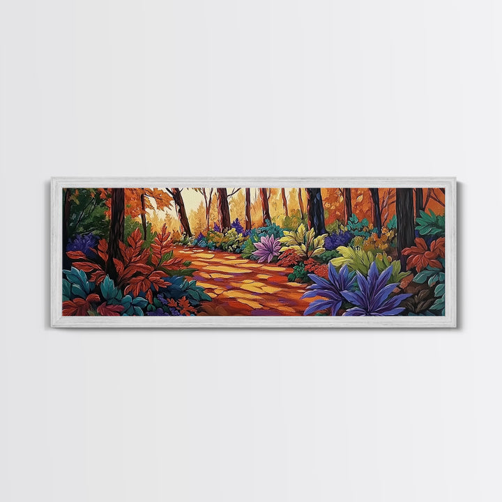 Forest Path, Autumn Leaves, Whimsical Foliage, Canvas Print, Fall Living Room Wall Art, Cozy Nature Decor, Warm Seasonal Aesthetic
