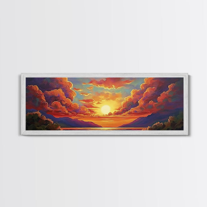 Sunset Serenity Sky, Mountain Glow Art, Dreamy Landscape Painting, Canvas Print, Peaceful Wall Decor, Living Room or Meditation Space