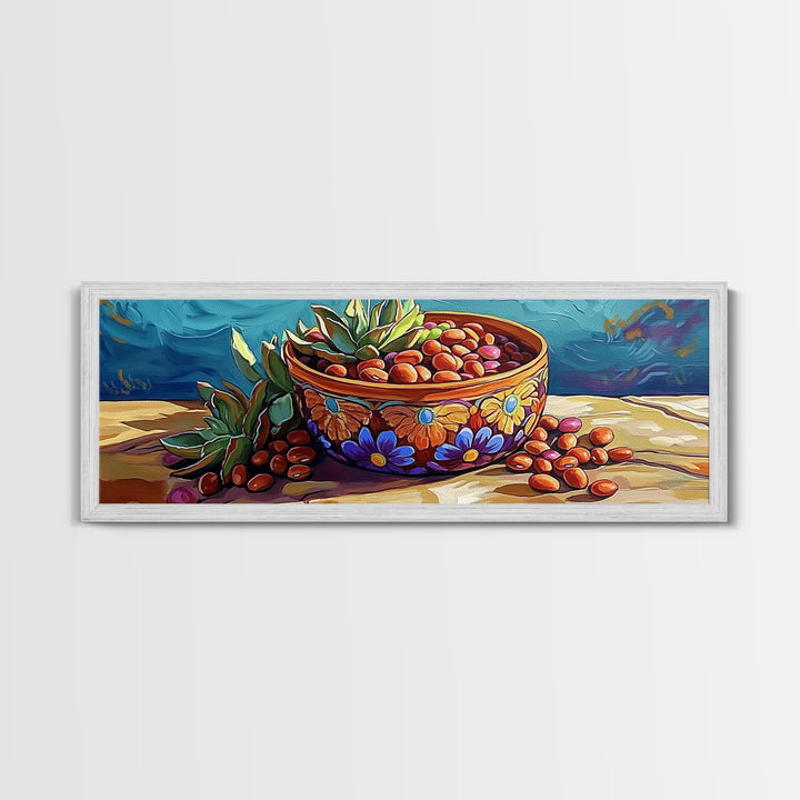 Succulent Bowl, Kitchen Decor, Colorful Talavera, Canvas Print, Mexican Pottery Art, Rustic Kitchen Wall Art, Vibrant Boho Style