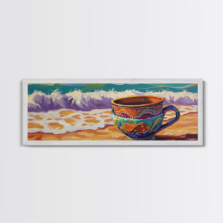 Beach Mug, Coastal Cup, Ocean Waves, Canvas Print, Beach Kitchen Art, Tropical Vibe, Boho Beach House, Nautical Wall Decor