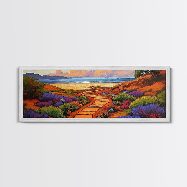 Ocean Pathway, Coastal Garden, Beach Vibes, Framed Canvas Print, Tropical Wall Art, Seaside Landscape, Boho Living Room Decor