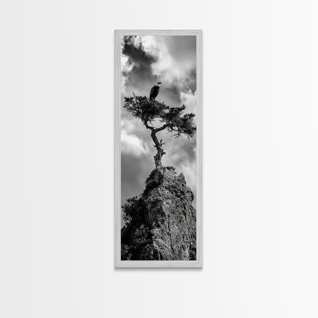 Eagle Tree, Cliff Perch, Bold Wildlife, Adventure Decor, Framed Canvas Print, Rustic Cabin Wall Art, American Symbolic Art