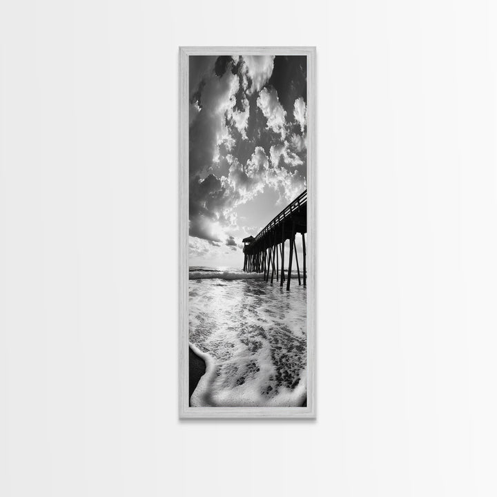 Pier at Sunrise, Ocean Horizon Print, Seascape Photography, Framed Canvas Print, Coastal Bathroom Wall Art, Nautical Theme Decor