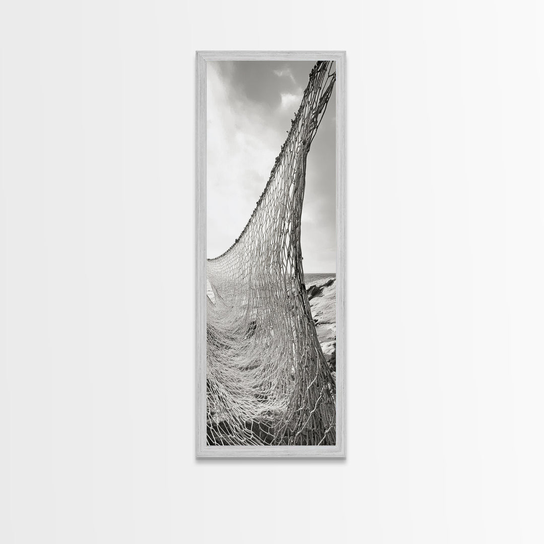 Fishing Net, Coastal Weave, Nautical Wall, Canvas Print, Seaside wall decor, Rustic marine art, Neutral tones, Beach house living room piece