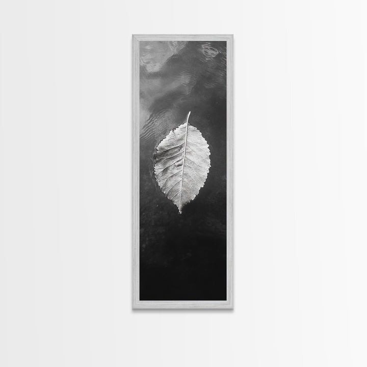 Floating Leaf, Autumn Stillness, Water Reflection, Framed Canvas Print, Fall inspired decor, Bathroom minimalist art, Botanical nature gift