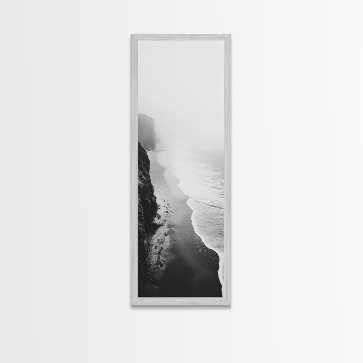 Foggy Cliffs, Ocean Shoreline, Monochrome Beach, Canvas Print, Black and white beach art, Coastal minimalist hallway decor, Modern seascape gift