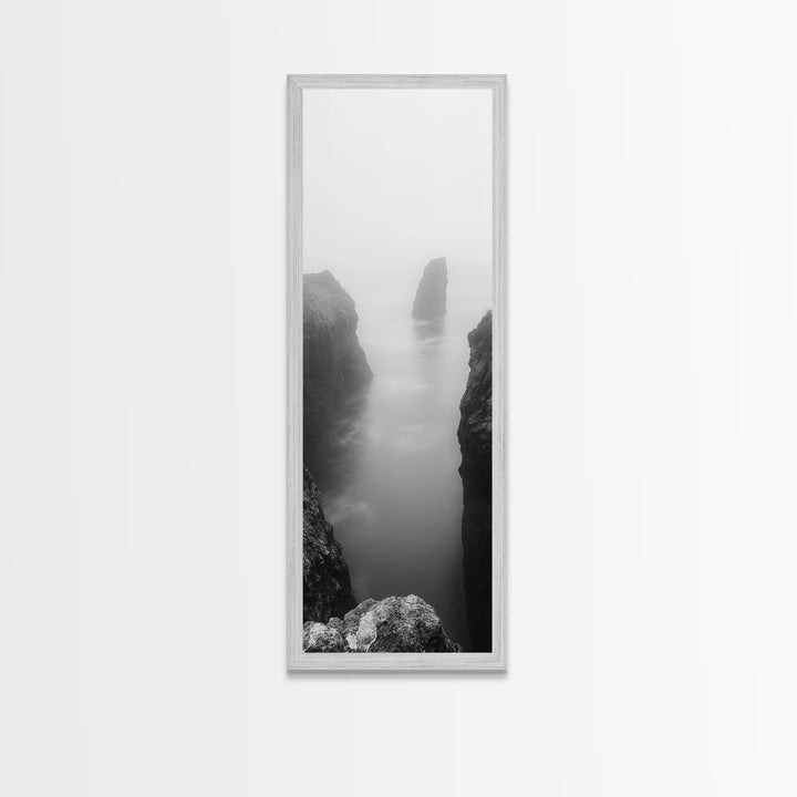 Foggy Cliffs, Coastal Serenity, Ocean Landscape, Nature Photography, Framed Canvas Print, Minimalist Wall Art, Bedroom Wall Decor