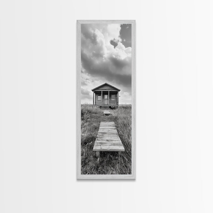 Rustic Cabin, Country Path, Prairie Landscape, Black and White Photo, Framed Canvas Print, Farmhouse Wall Art, Autumn Decor, Nature Style
