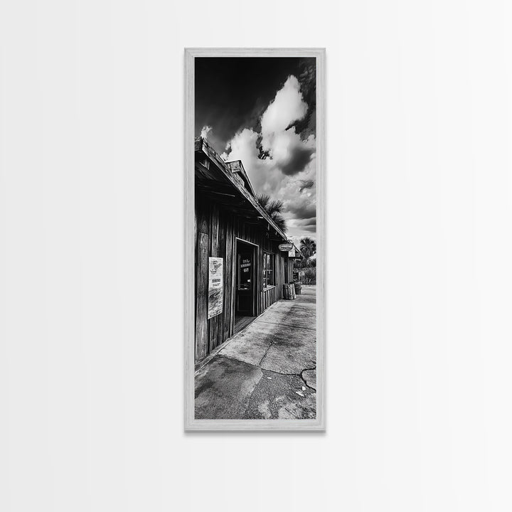 Western Saloon, Rustic Storefront, Desert Vibes, Black and White Photography, Framed Canvas Print, Man Cave Art, Americana Wall Style
