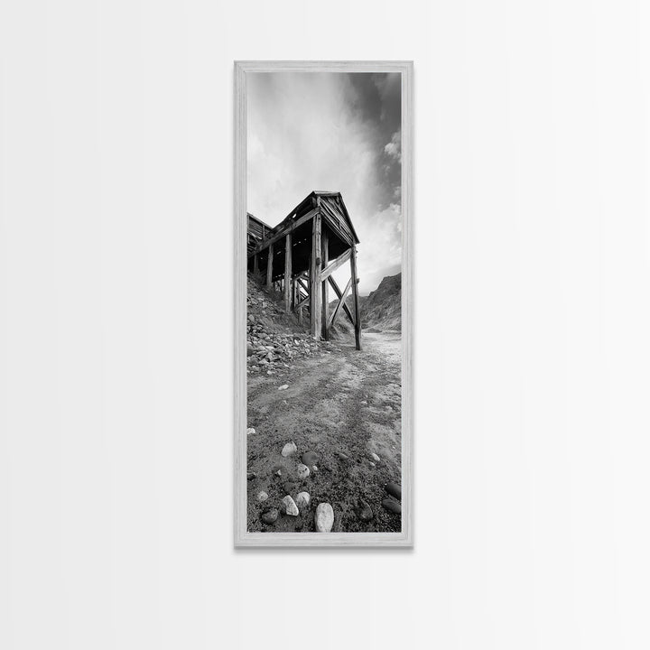 Abandoned Mine, Wooden Structure, Desert Scene, Western Vibes, Black and White Canvas Print, Industrial Rustic Living Room Wall Art