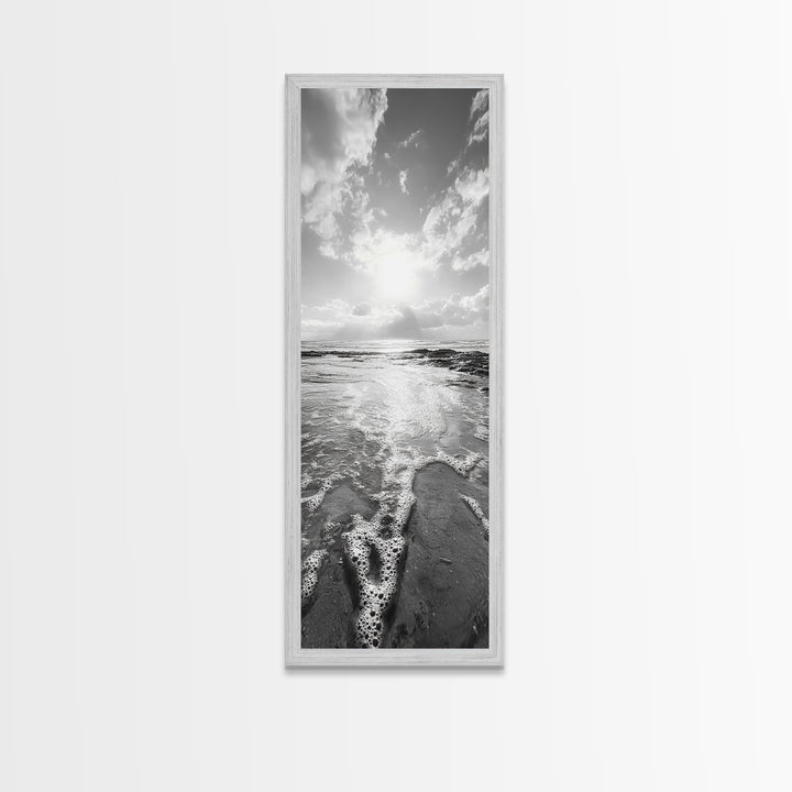 Ocean Foam, Morning Light, Tranquil Seashore, Black and White Coastal Print, Canvas Print, Minimalist Bathroom Print, Entryway Wall Art