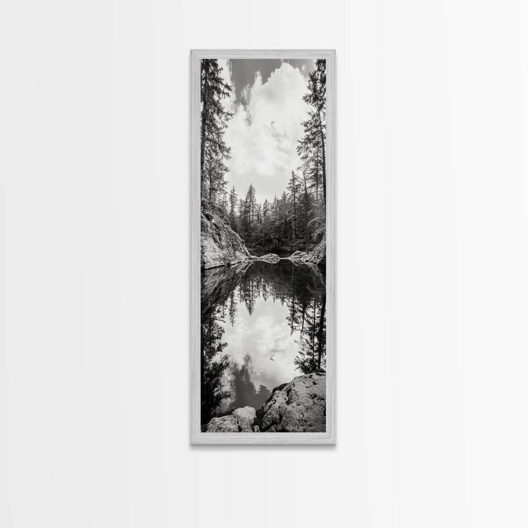 Forest Reflection, Tranquil Lake, Evergreen Woods, Wilderness Scene, Canvas Print, Rustic Cabin Wall Decor, Nature Photography Art