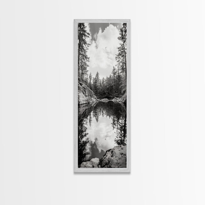 Forest Reflection, Tranquil Lake, Evergreen Woods, Wilderness Scene, Canvas Print, Rustic Cabin Wall Decor, Nature Photography Art
