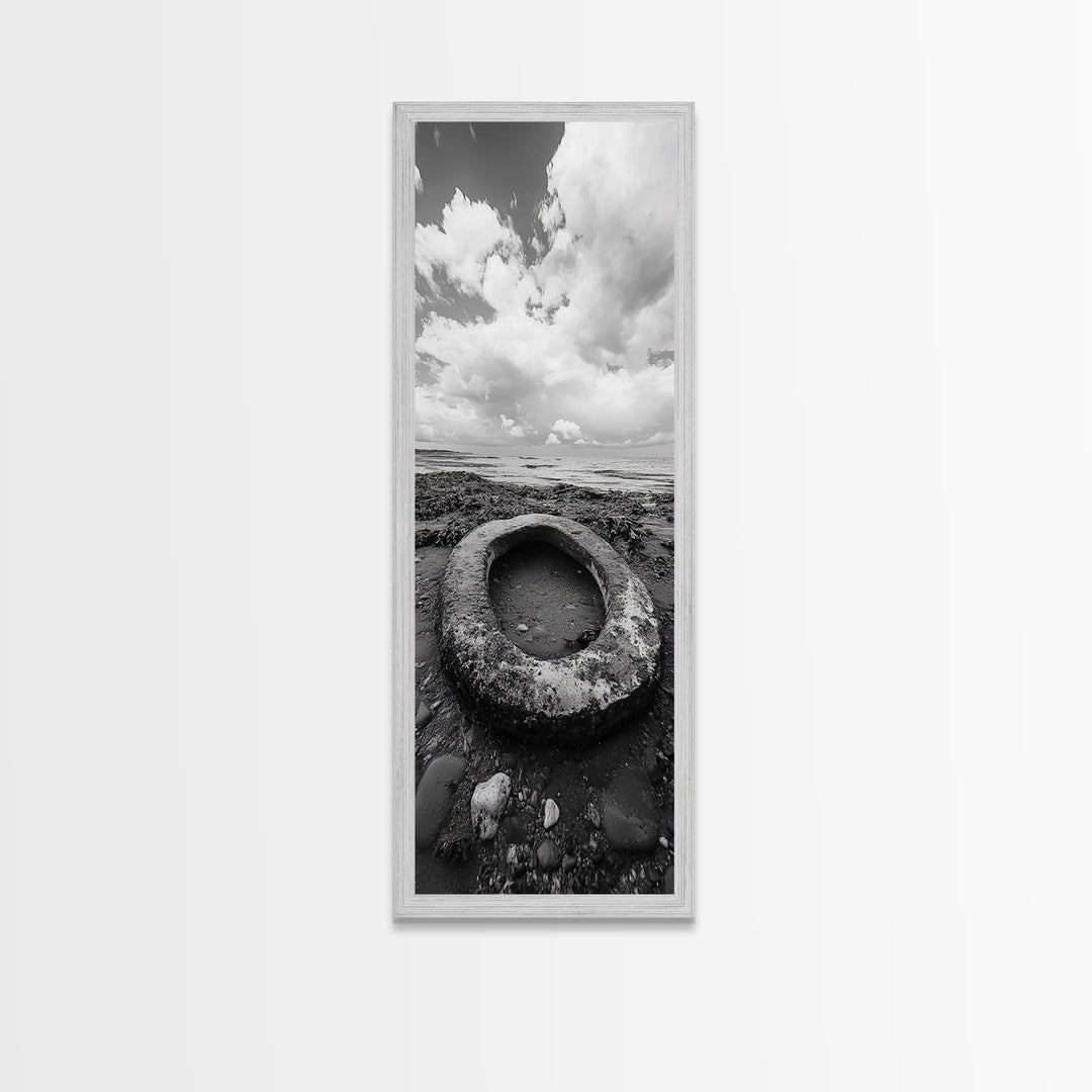 Tidepool Relic, Seaside Ruins, Moody Beach Scene, Framed Canvas Print, Coastal Bathroom Art, Ocean Inspired Decor, Surreal Photography