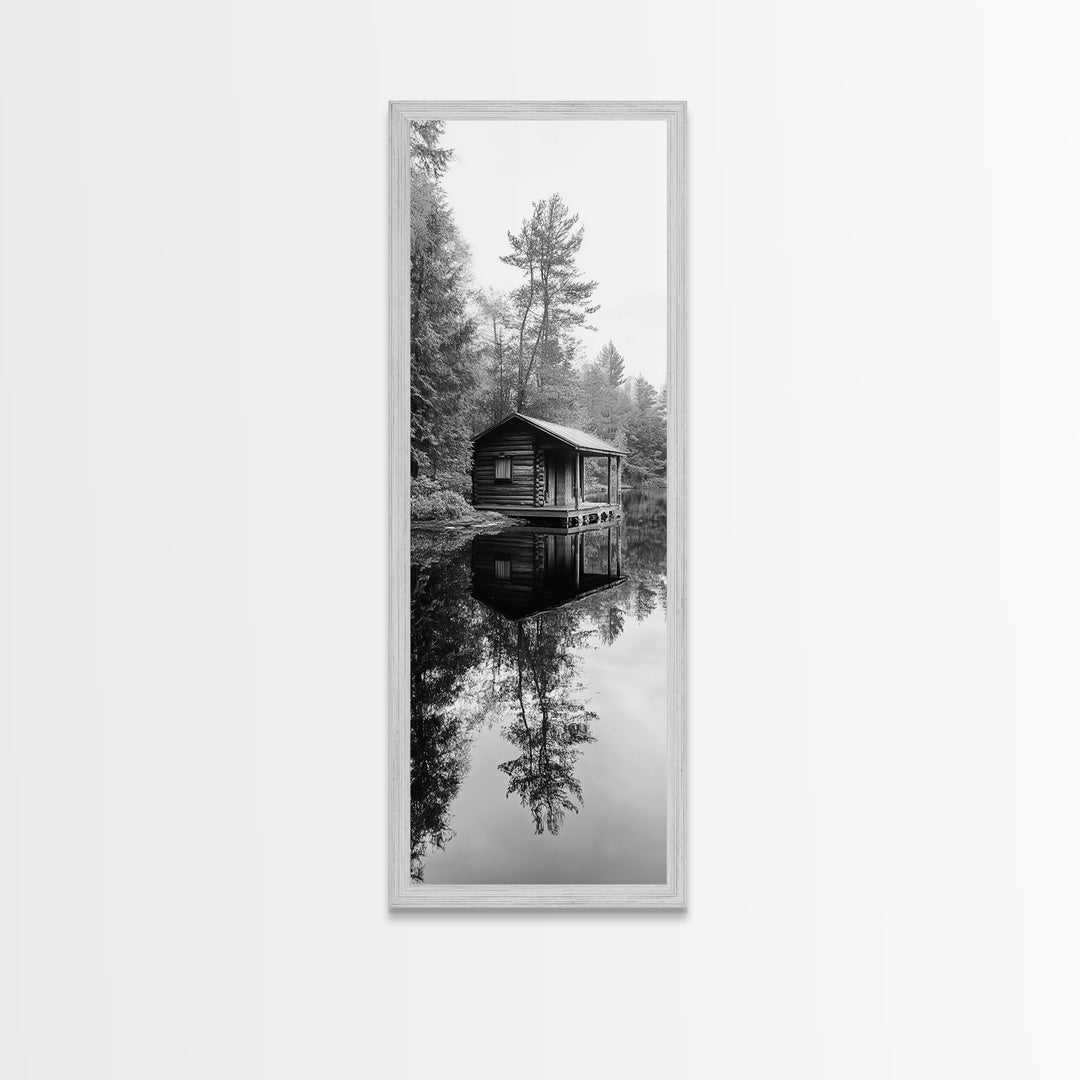 Cabin Reflection, Still Water, Forest Escape, Nature Retreat Art, Framed Canvas Print, Lakehouse Decor, Fall Cabin Scene, Cozy Rustic Wall Art