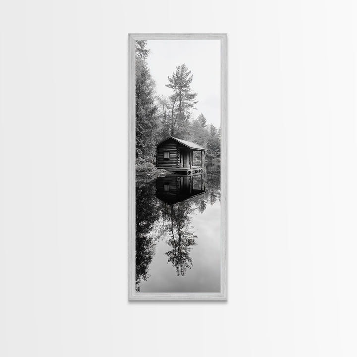Cabin Reflection, Still Water, Forest Escape, Nature Retreat Art, Framed Canvas Print, Lakehouse Decor, Fall Cabin Scene, Cozy Rustic Wall Art