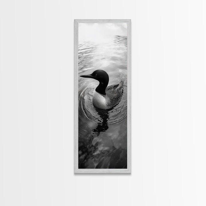 Water Loon, Lake Bird, Floating Wildlife, Nature Stillness, Serene Waterfowl Framed Canvas Print, Cabin Wall Art Rustic Lakehouse Decor