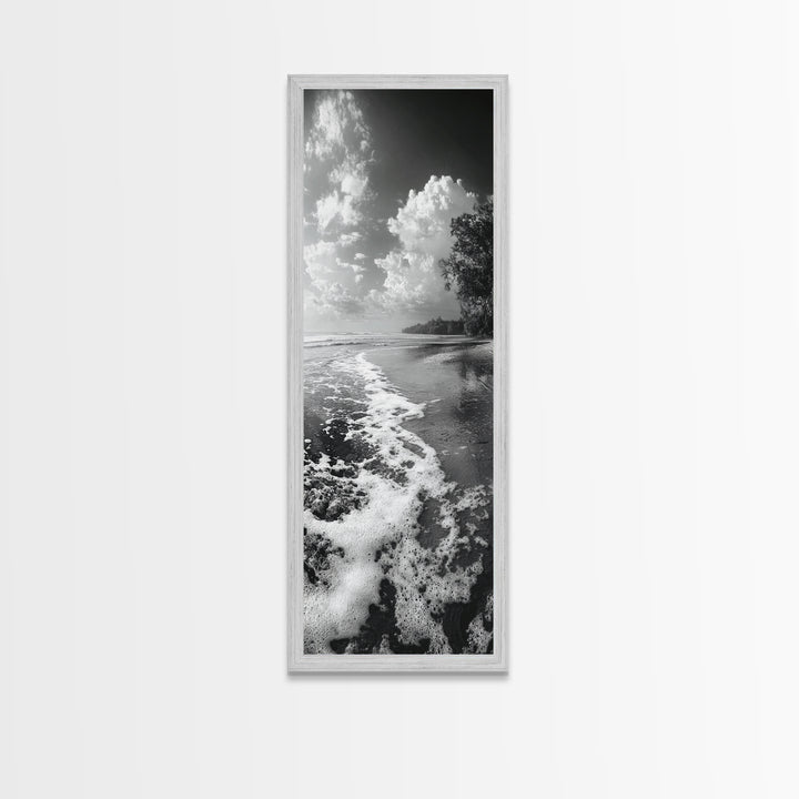 Ocean Shoreline, Coastal Decor, Beach Serenity, Nautical Style, Tranquil Scene, Framed Canvas Print, Bathroom Wall Art, Modern Beach Aesthetic
